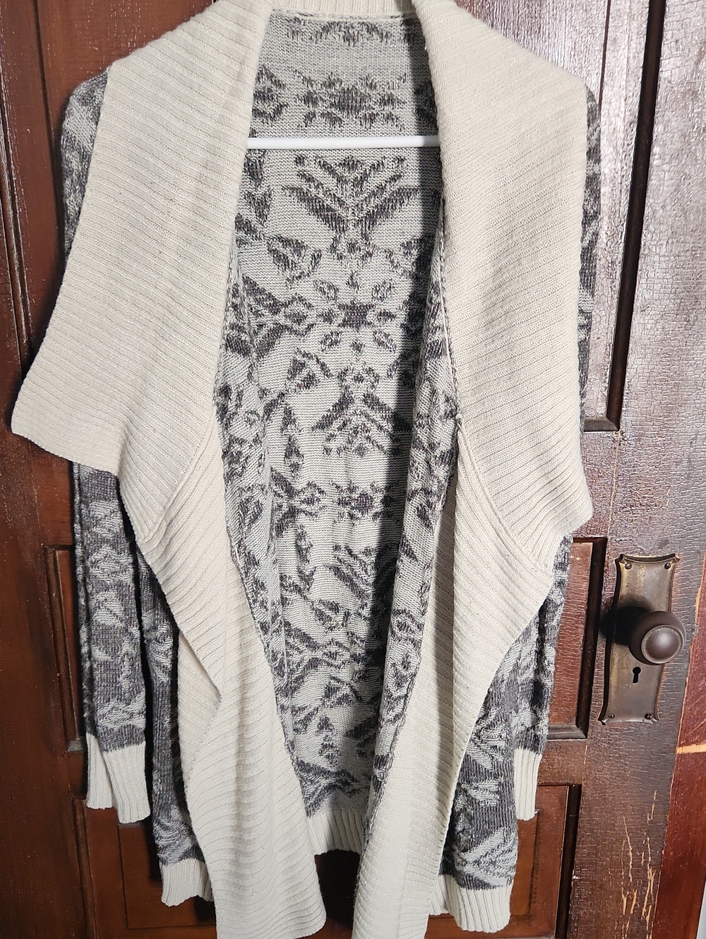 Cream and Gray Open-Front Women's Sweater Cardigan